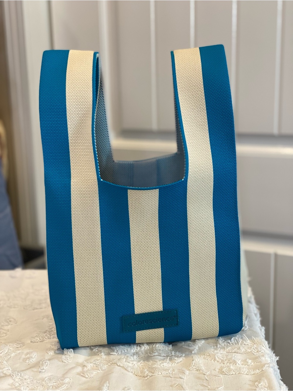 New! Color Science Blue & Cream Striped Tote Bag